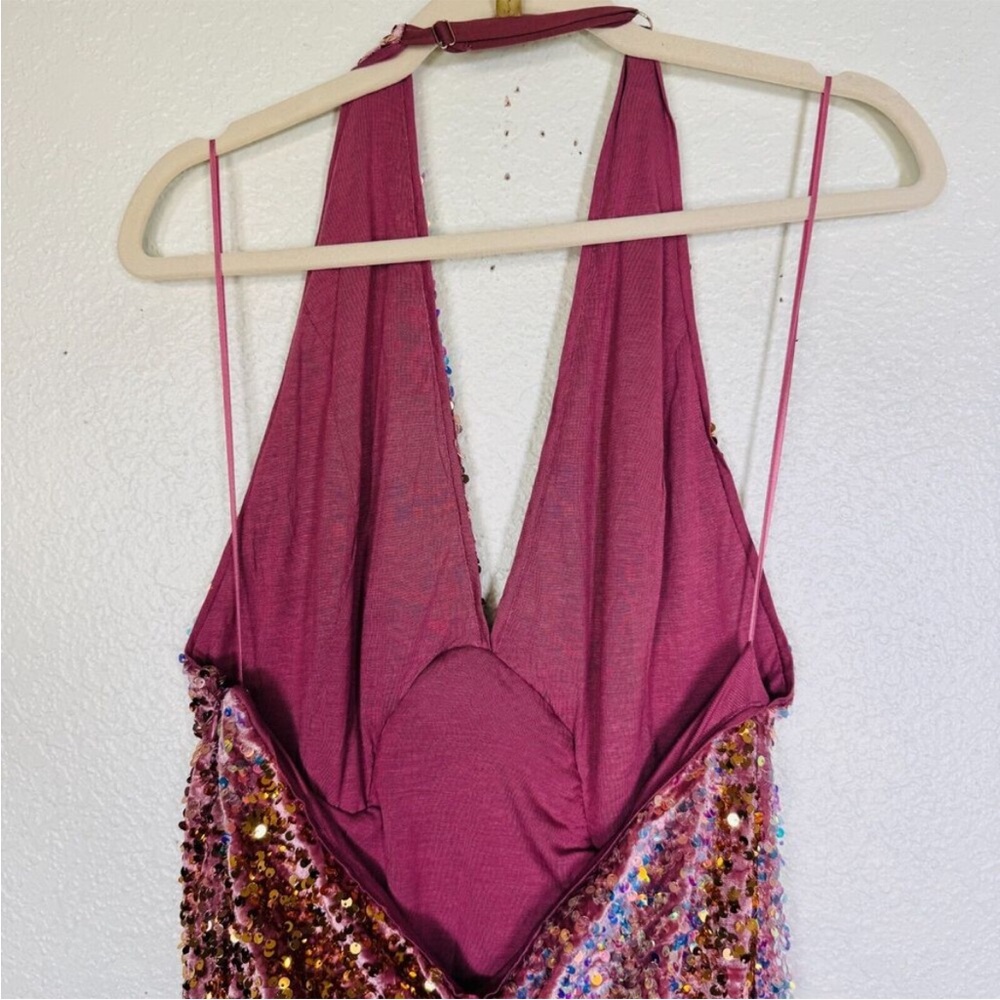 Free People Multicolor Sequin Backless Halter Dress - Pink, Gold, Blue - Picture 2 of 9